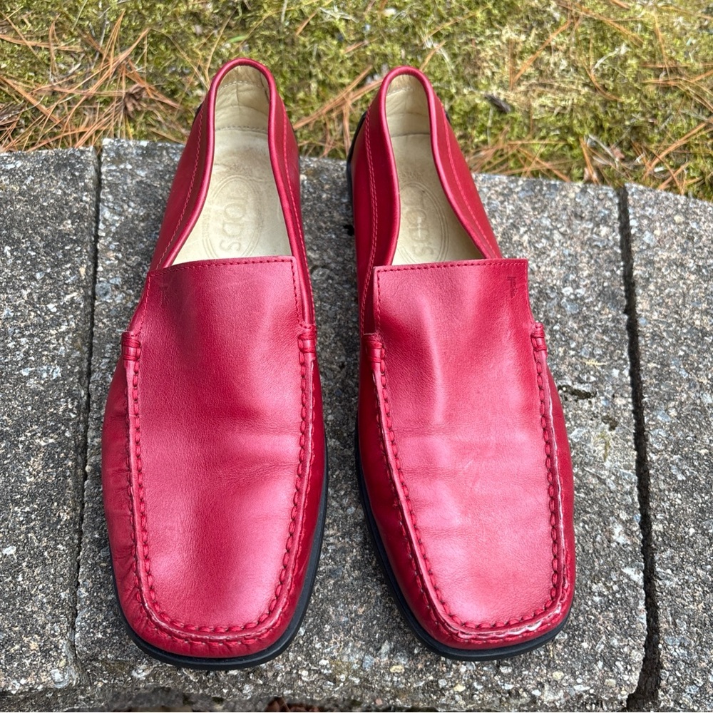 Tod's Red Leather Loafers